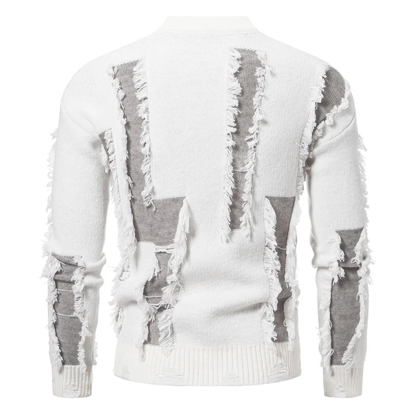 Ripped Patchwork Raw Edge Sweater