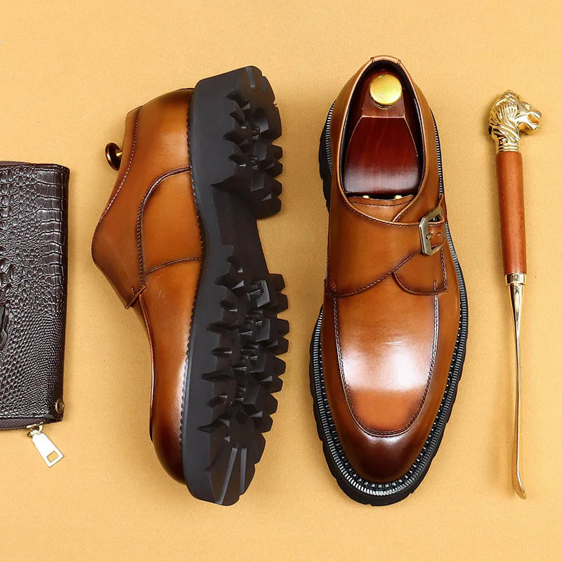 Strap Basic Buckle Wingtip Monk Shoes