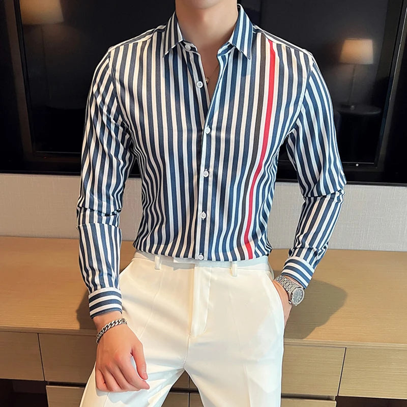 Casual Striped Red Contrast Fit Shirt