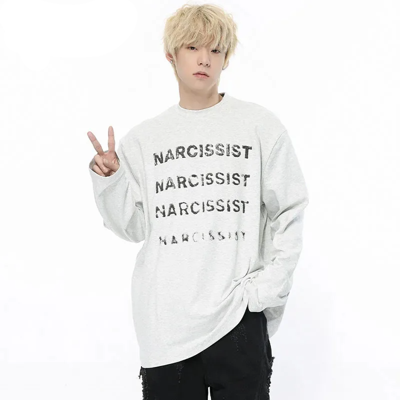 Greyish Letter Printing Contrast Color T-Shirt