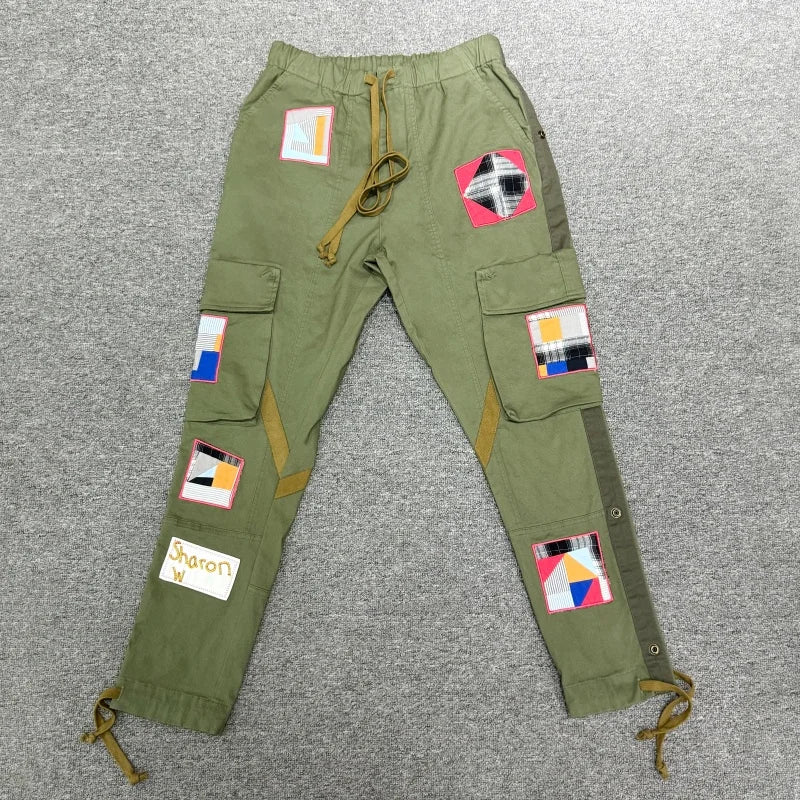 Solid Patches Embroidery Cargo Pants