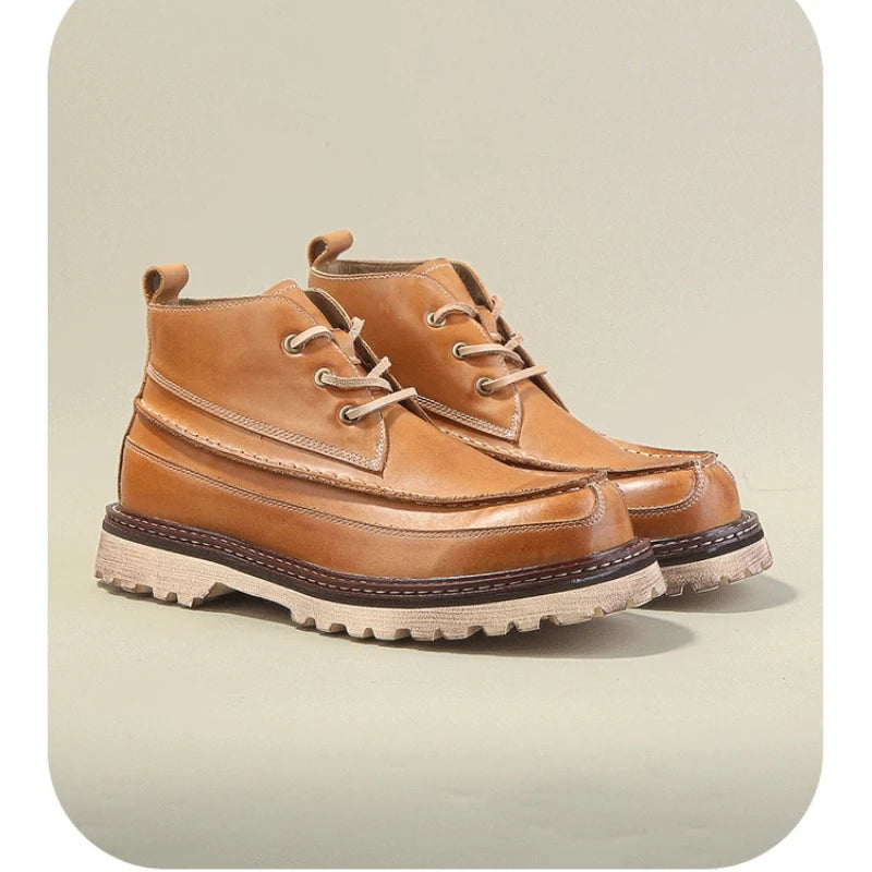 Rugged Style Leather High Top Boots