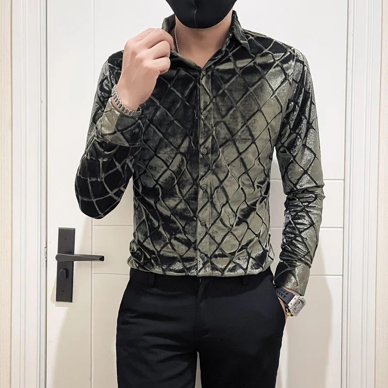 Long-sleeved Bright Velvet Shirt