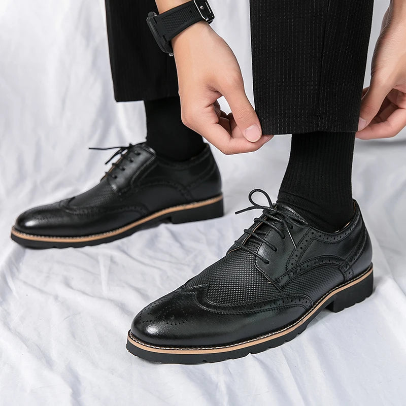 Genuine Leather Wingtip Oxford Shoes