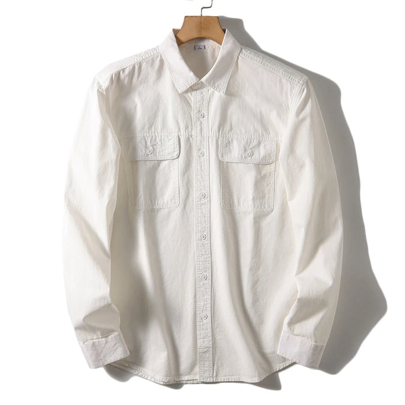 Fashion Retro Solid Pockets Shirt