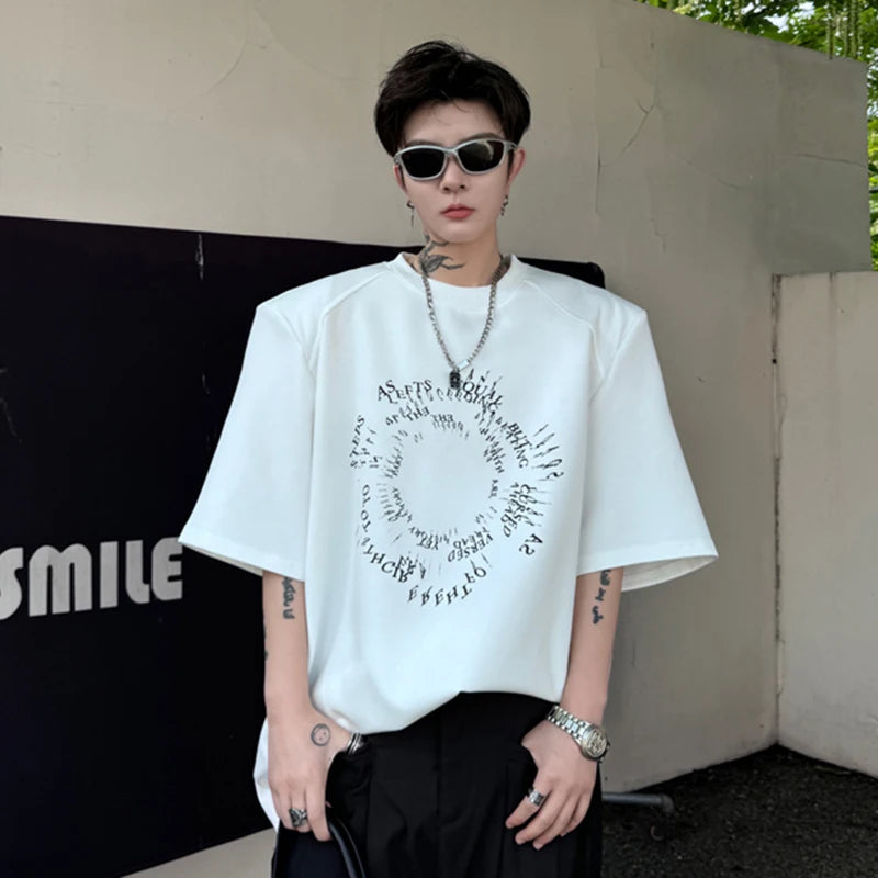 Solid Circle Letter Printed Loose T-Shirt