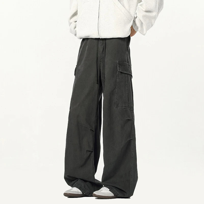 Solid Drawstring Side Pockets Wide Leg Pants