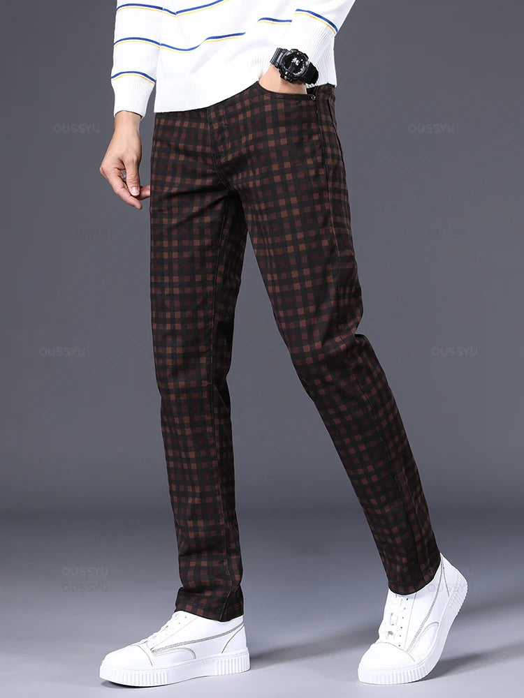 Classic Plaid Flat Front Trousers