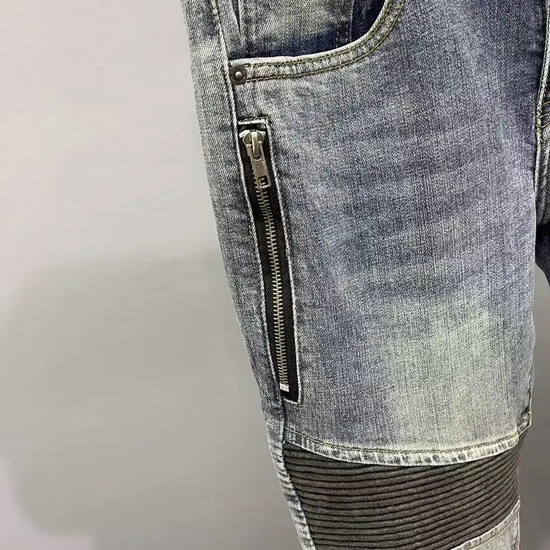 Skinny Zipper Patchwork Men's Jeans
