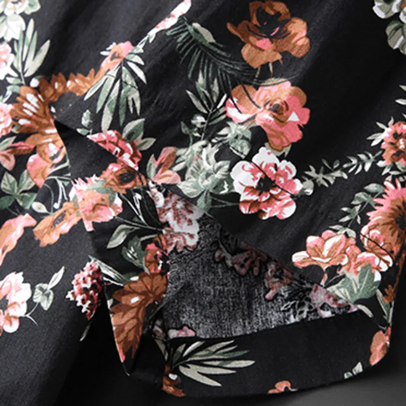 Black Floral Patten Polyester Shirt