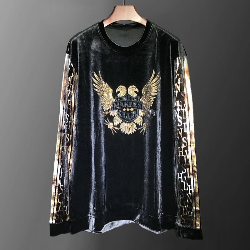 Black Golden Velvet Long Sleeve T-Shirt