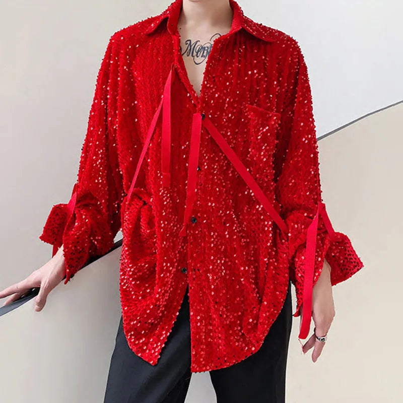 Solid Light Sequin Adjustable Ribbon Shirt