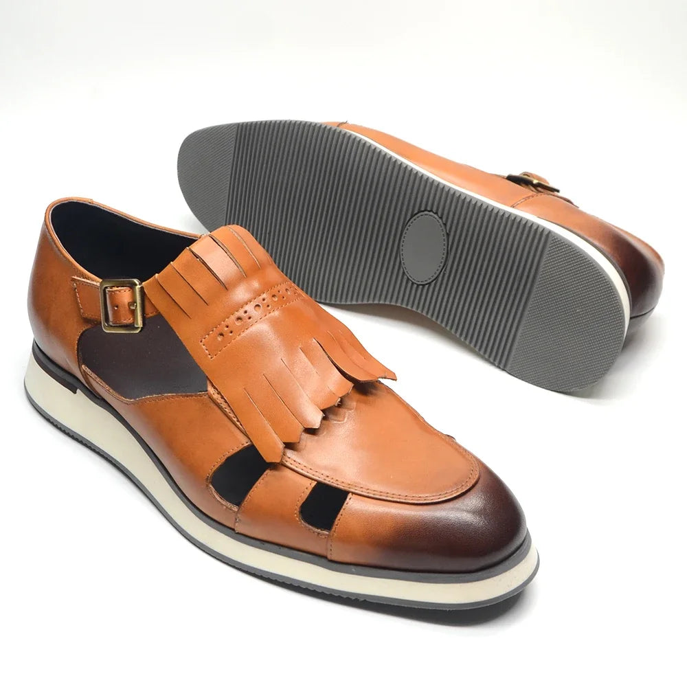 Buckle Strap Hollow Tassels Shoes