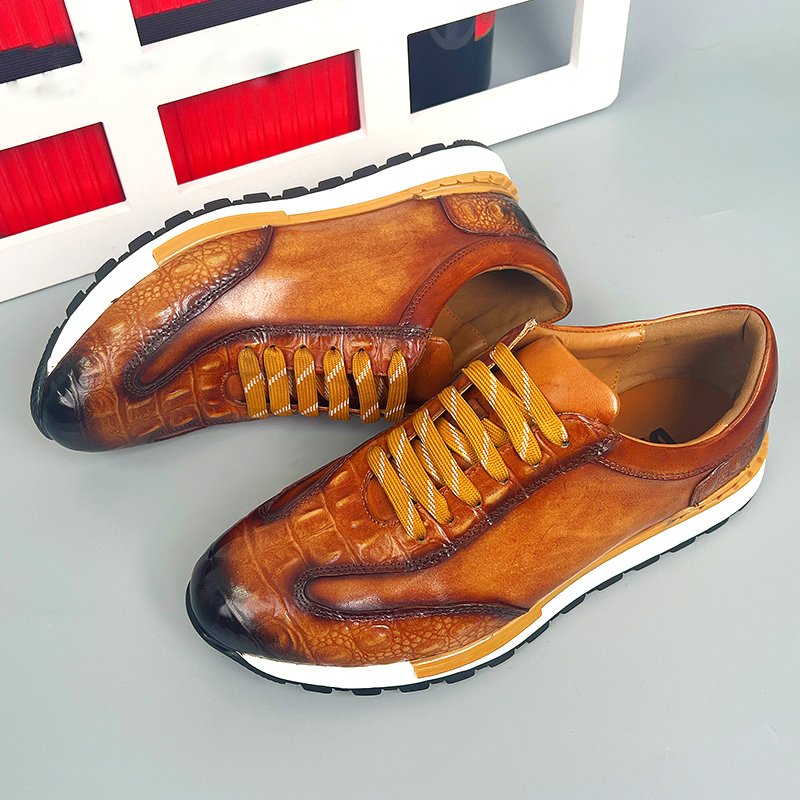 Lace-Up Patchwork Genuine Leather Shoes