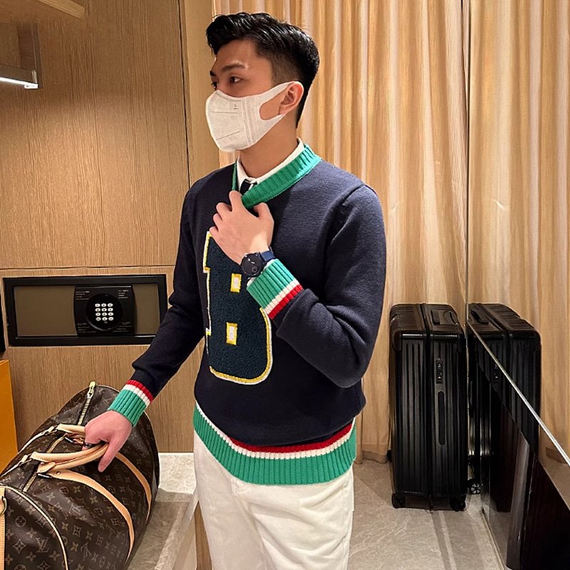 B Letter Embroidered Wool Sweater