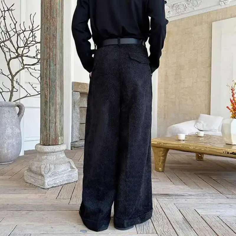 Solid Color Twill Loose Trousers