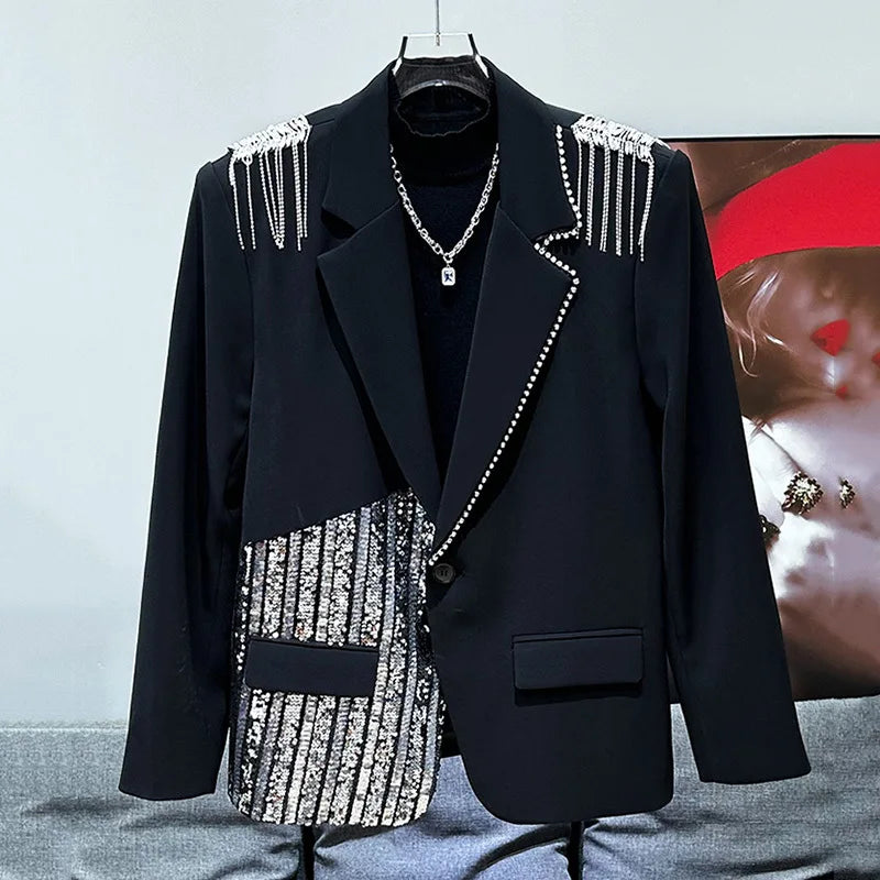 Black Color with Sequins Decor Blazer