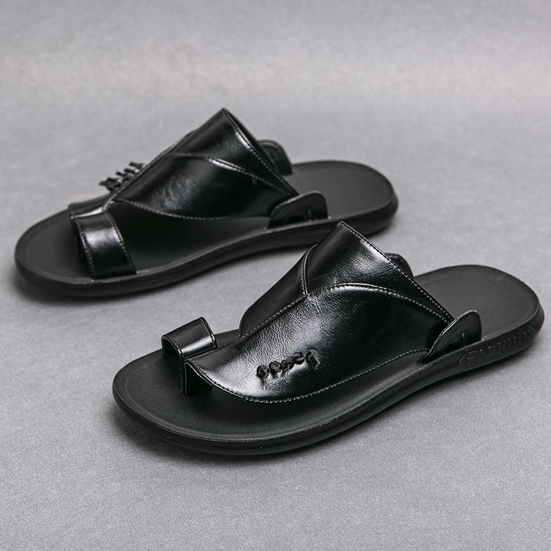 Solid Split Leather Toe Sandals