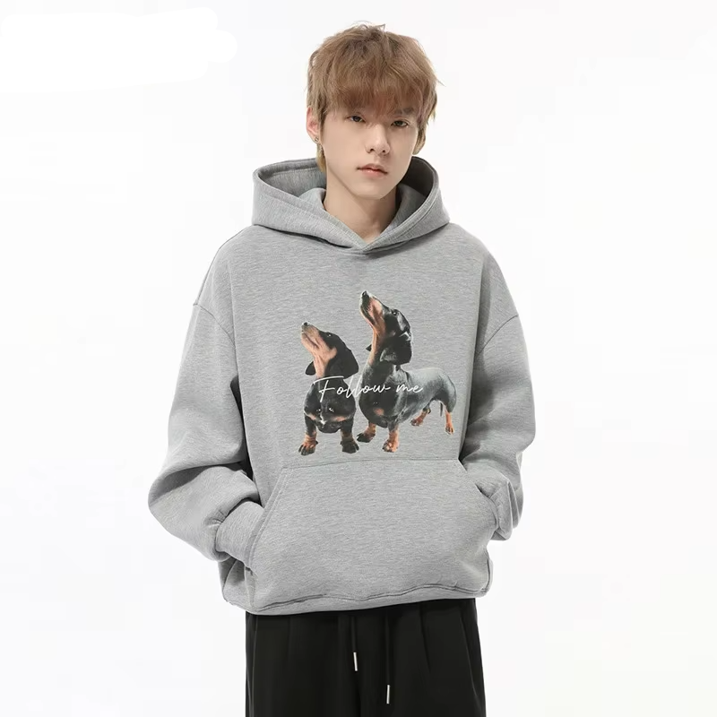 Solid Dog Printed Letter Loose Hoodie