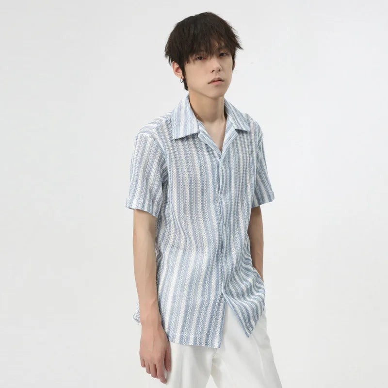 Vertical Stripe Half-Sleeve Shirt