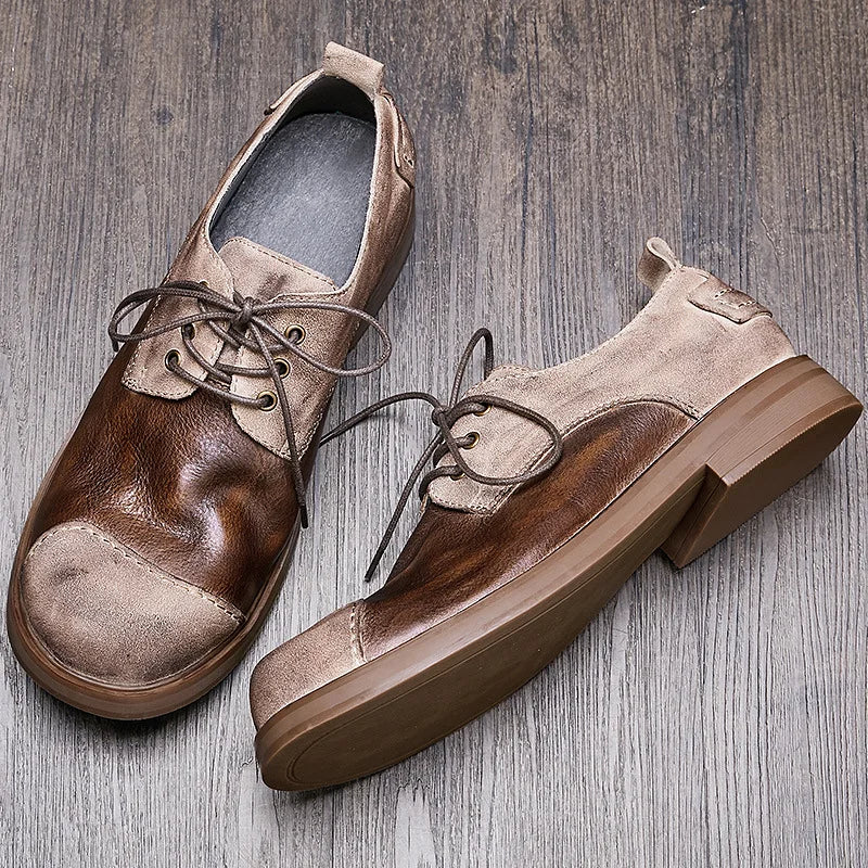 Retro Patchwork Genuine Leather Shoes