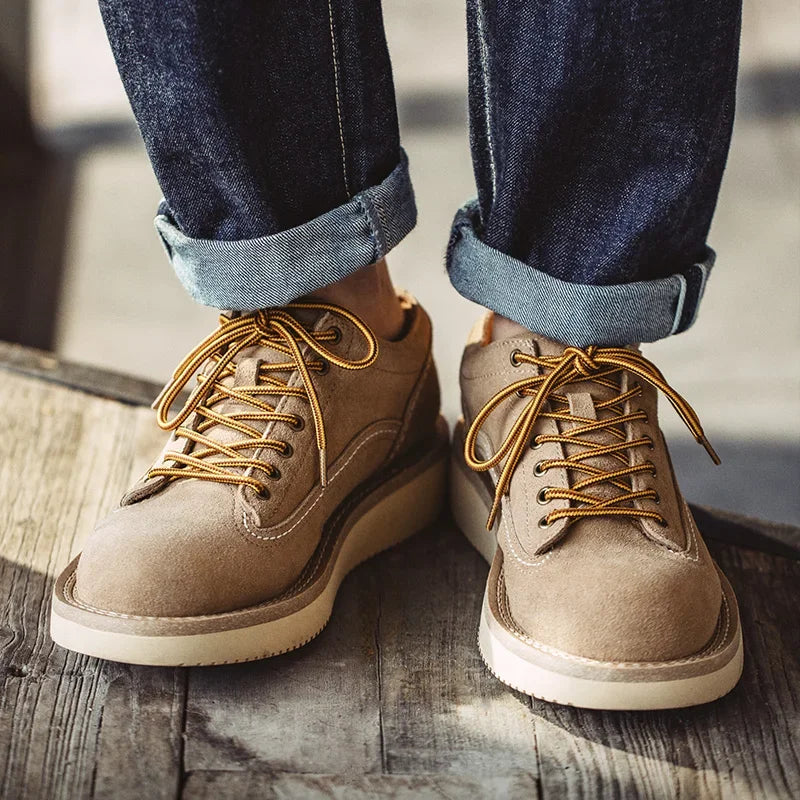 Sand Color Suede Rouns-Toe Sneakers