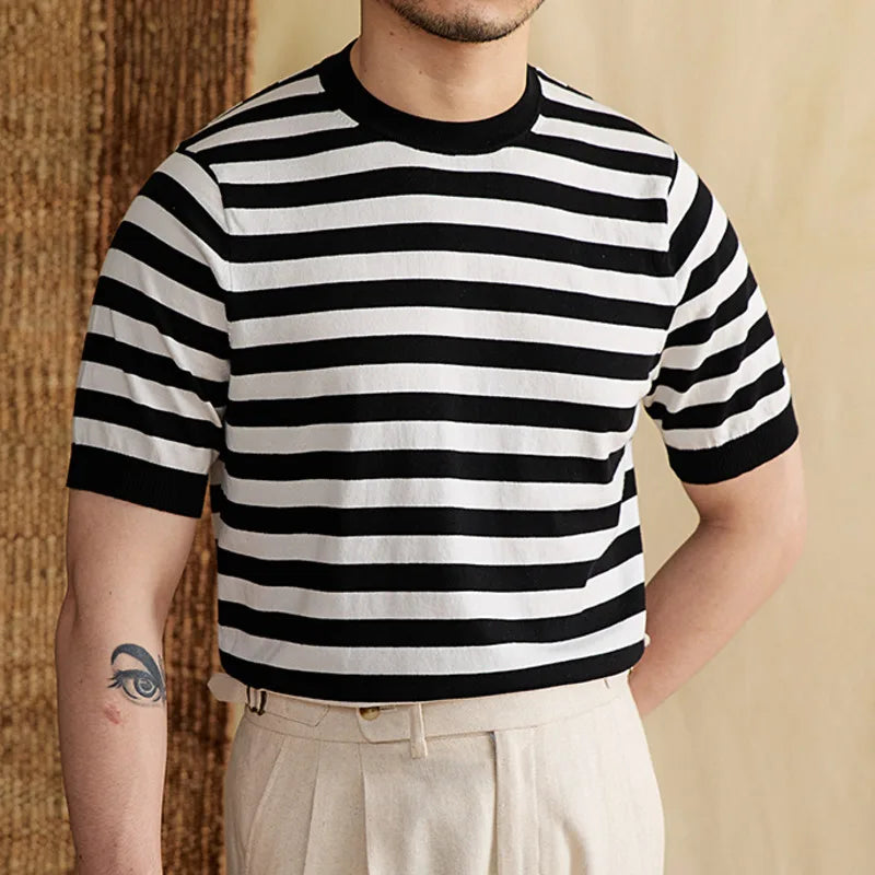 Trendy Striped Contrast Breathable T-Shirt