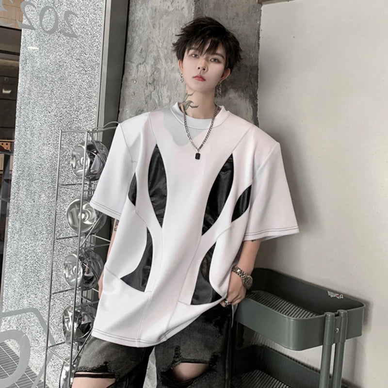 Patchwork O-Neck Geometric Pattern T-Shirt