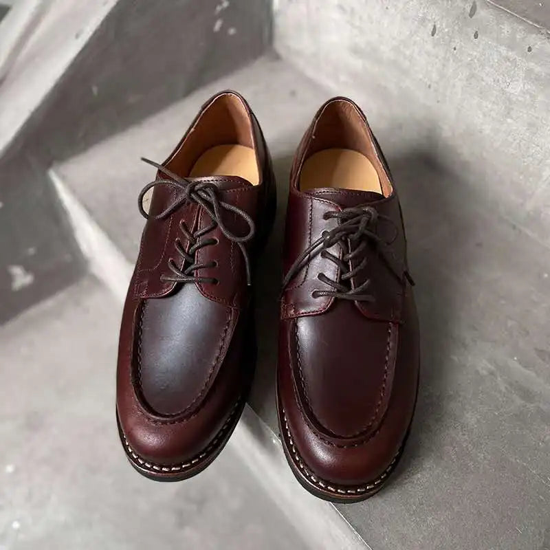 Lace-Up Solid Genuine Leather Derby Shoes