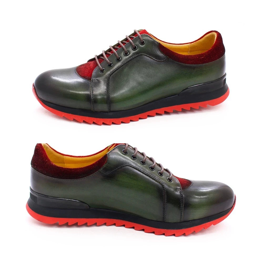 Green Mixed Red Leather Sneakers