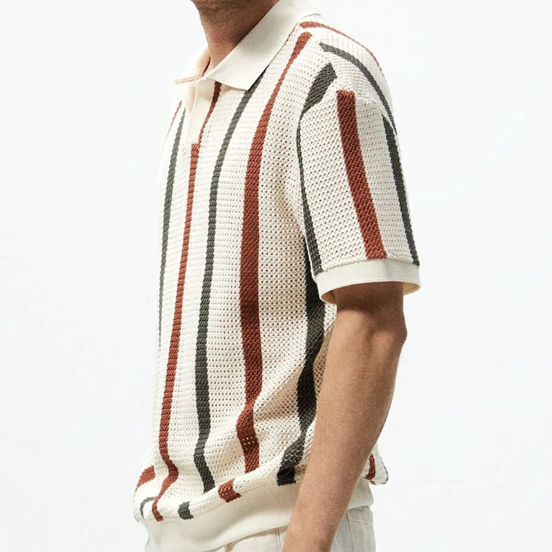 Striped Knitted Short-Sleeve Polo Shirt