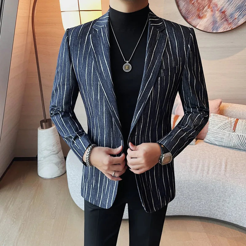 Blue Style Striped Men's Blazer