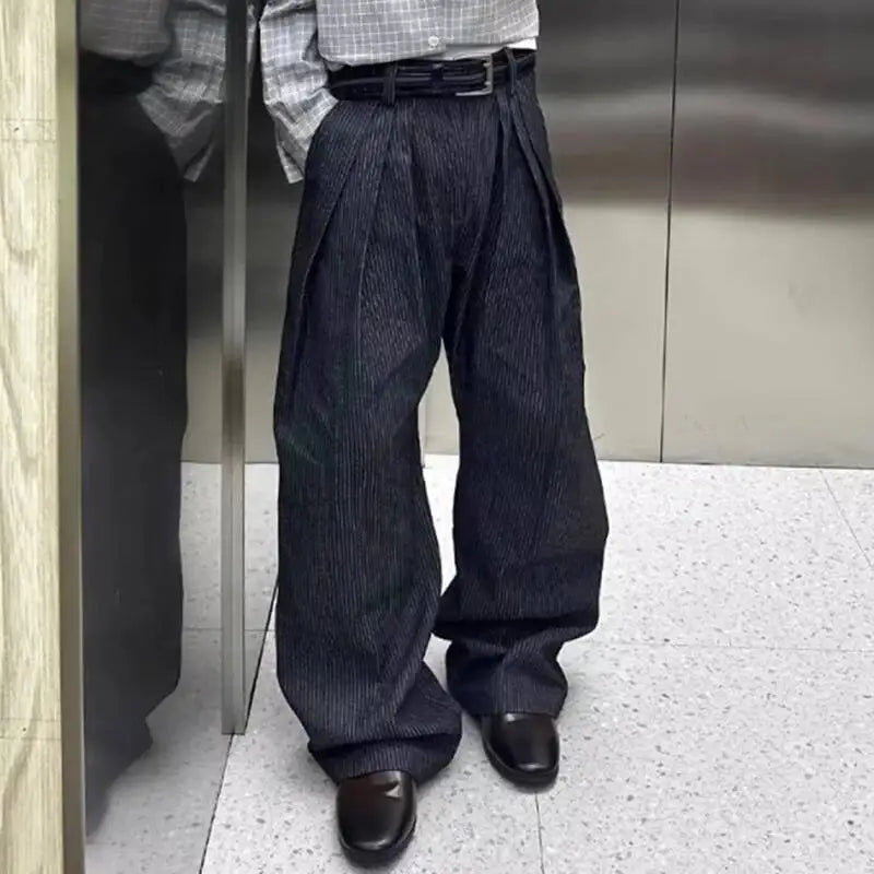 Striped Design Pleated Men's Trousers
