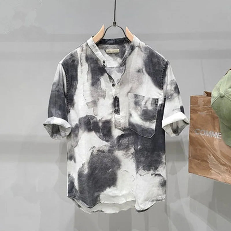 Tie Dye Stand Collar Loose Polo Shirt