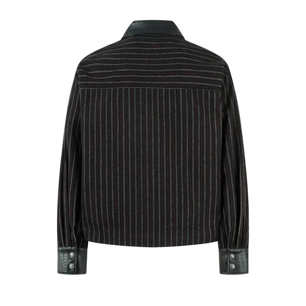 PU Leather Spliced Striped Jacket