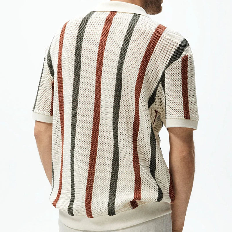 Striped Knitted Short-Sleeve Polo Shirt