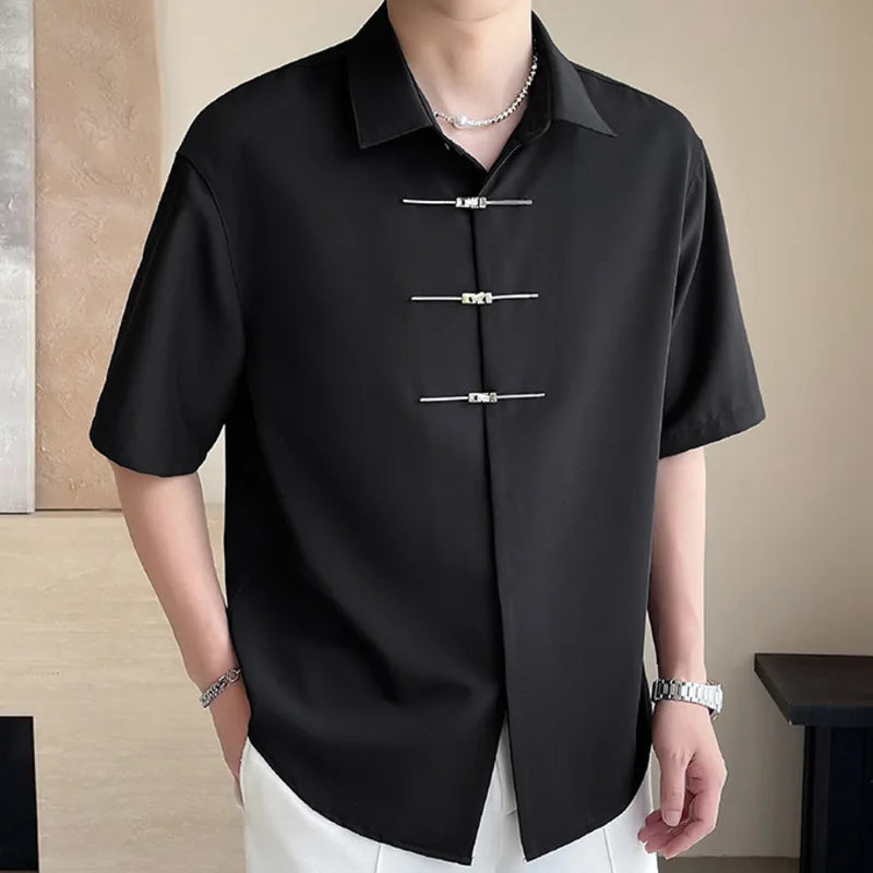 Ice Silk Chinese Style Mid-Sleeved Shirt