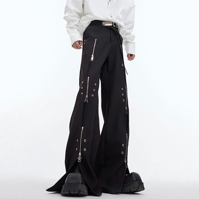 Multi-Zipper Metal Decoration Solid Pants