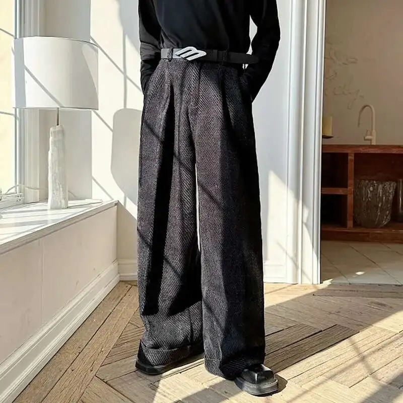 Solid Color Twill Loose Trousers