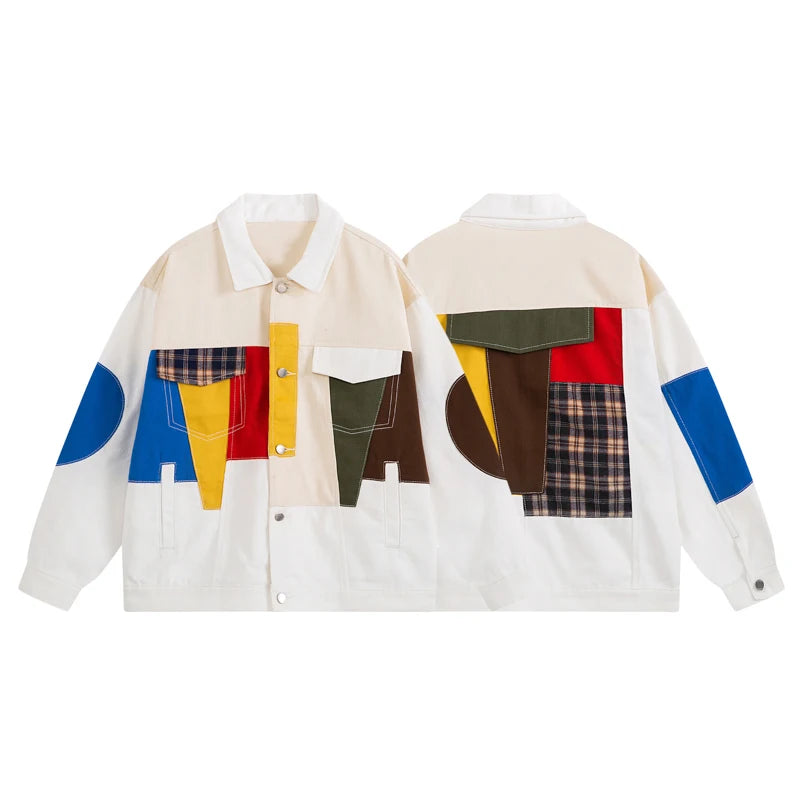 White Patchwork Color Style Jacket