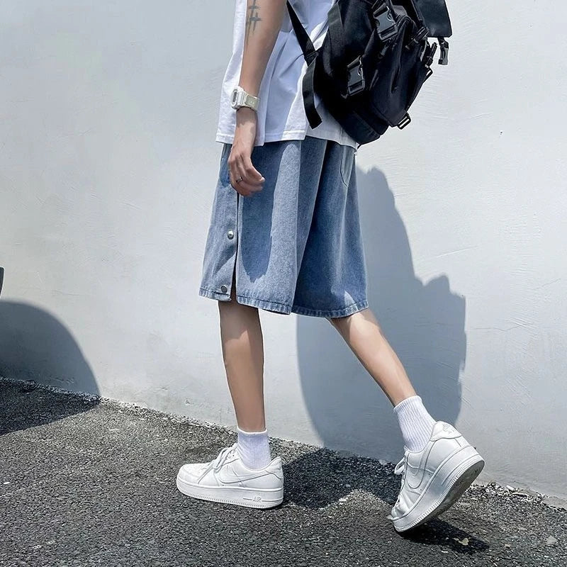 Side Button Fly Denim Shorts