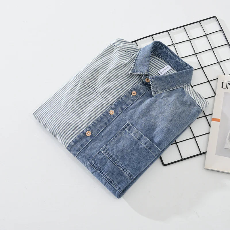 Stripes Solid Denim Fabric Shirt