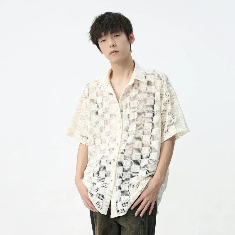 Hollowed-Out Lapel Short Sleeve Shirt