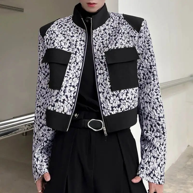 Black & White Floral Printed Patchwork Jacket