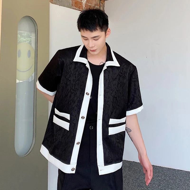 Black Turn-down Collar Contrast Color Shirt