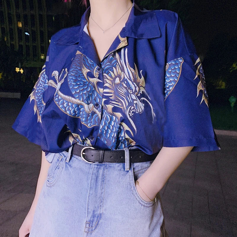 Loose Fit Chinese Dragon Printed Shirt