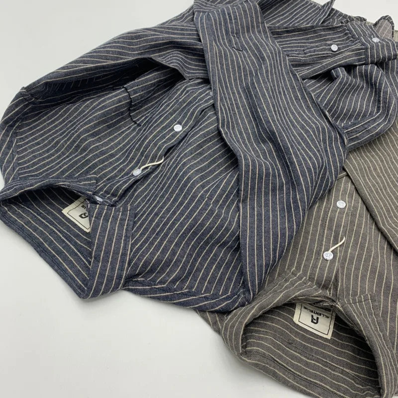 Cotton Linen Striped Loose Shirt