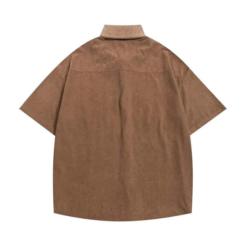 Little Bear Embroidery Corduroy Shirt