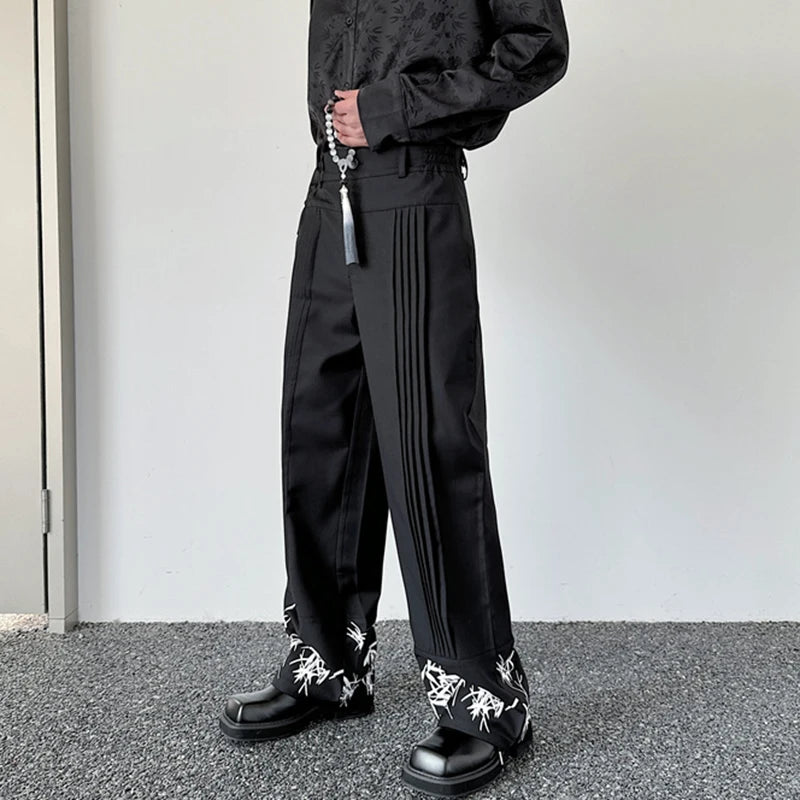 Black Pleated Design Loose Pants