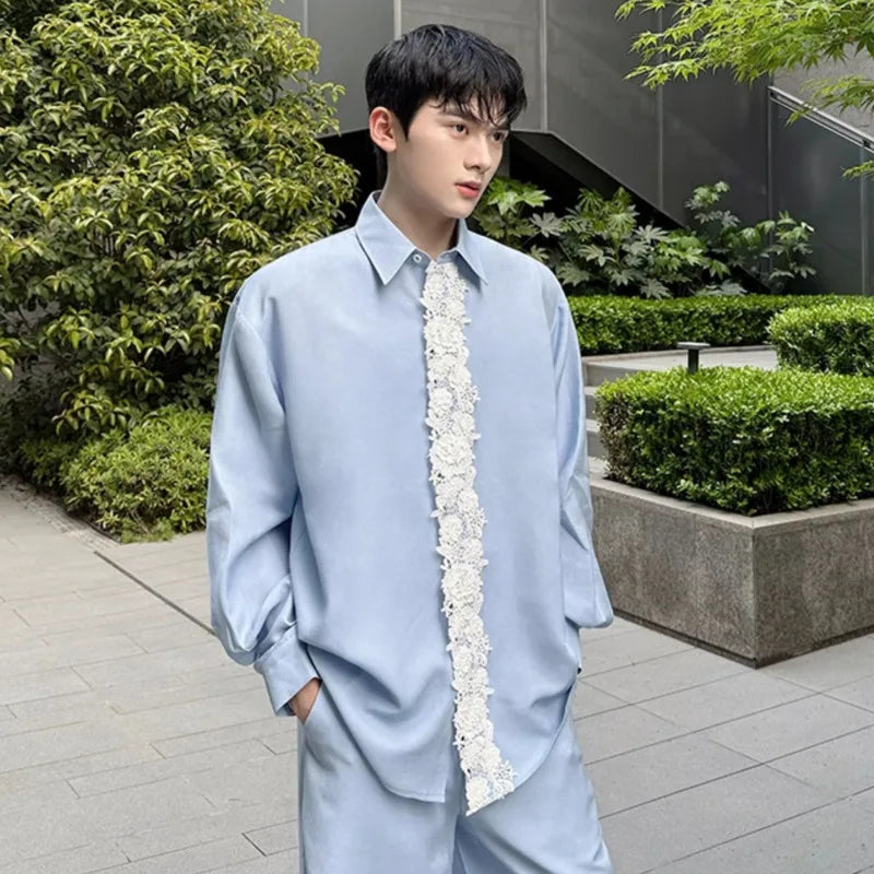 Lace Patchwork Sky Blue Color Pants Set